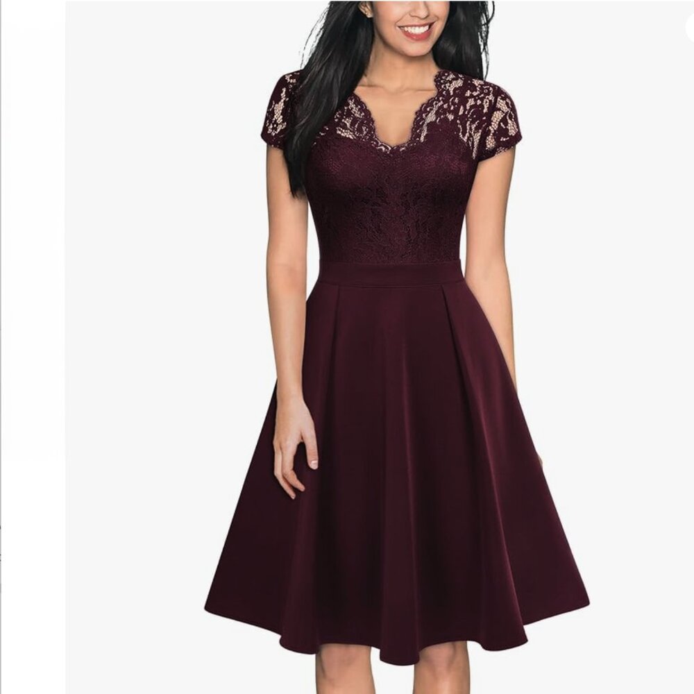 MISSMAY Retro Floral Lace V-Neck Cocktail Party Swing Dress NWT